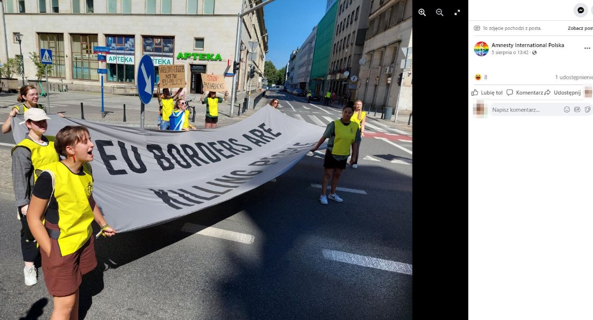 Zdjęcie z manifestacji Amnesty International Polska/ zrzut ekranu z Facebooka Amnesty International Polska