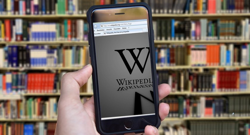 Zdjęcie telefonu komórkowego z aplikacją Wikipedii/ Pixabay.com