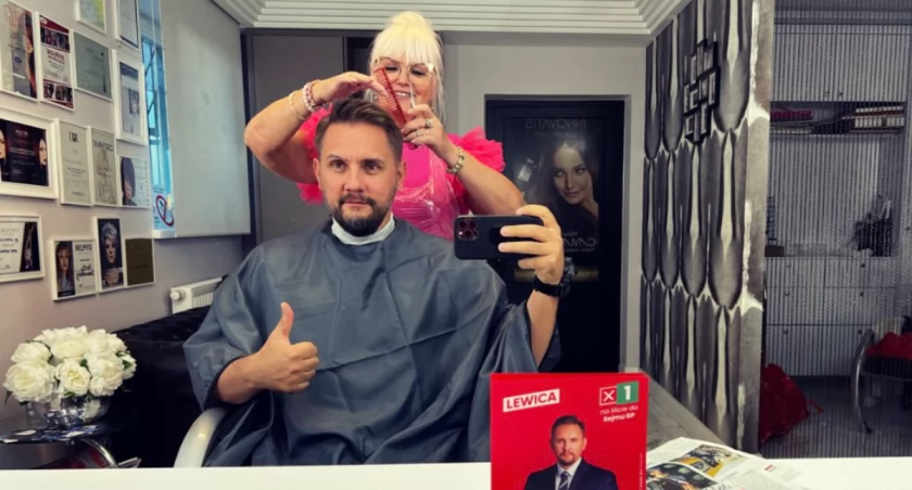 Zdjęcie posła Pawła Krutula na fotelu fryzjerskim/ Twitter.com Paweł Krutul