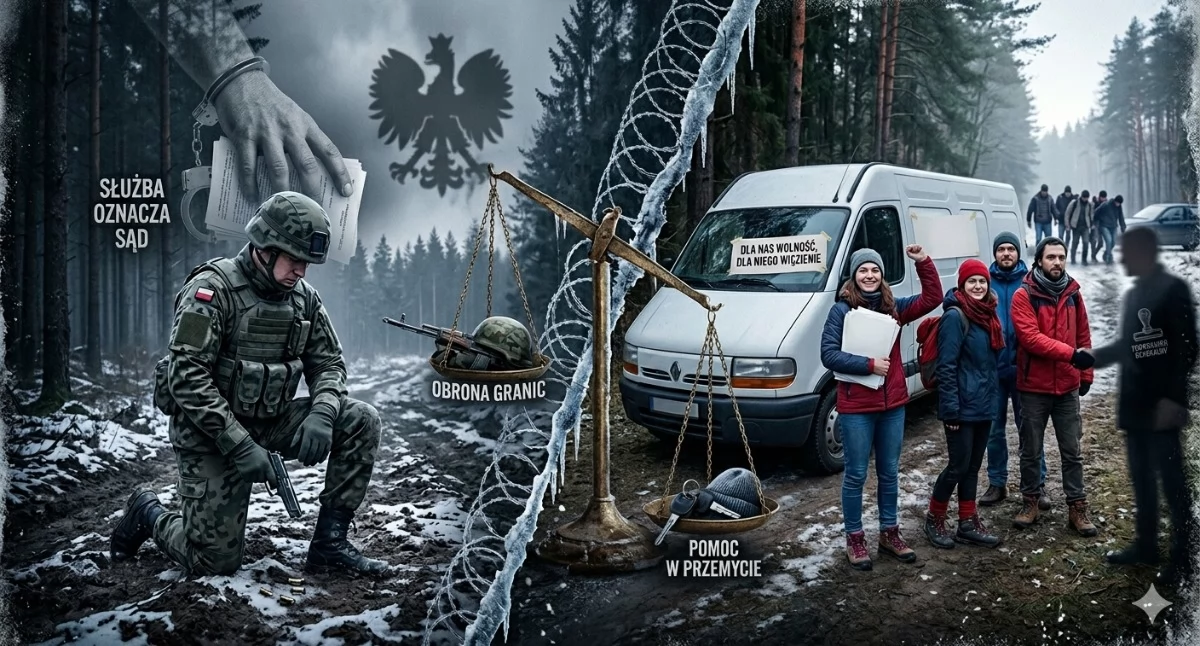 Granica, Granica Żołnierz ścigany aktywiści usprawiedliwieni sprawiedliwość ideologia - zdjęcie, fotografia