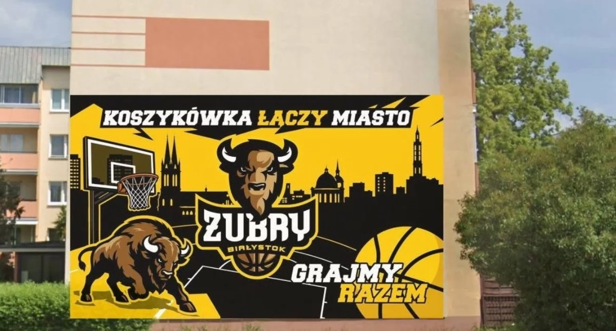 Koszykówka , Rogaci Szaleńcy tworzą koszykarski mural Żubrów Kibice Żubrów łączą siły - zdjęcie, fotografia